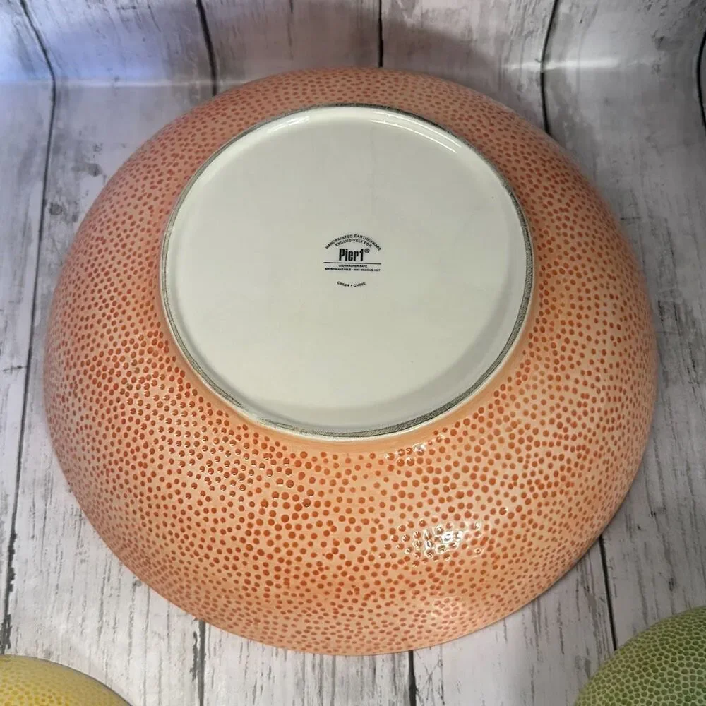 Pier 1 Imports Citrus Earthenware Serving Bowl‎ & 2 Bowls Set Lemon Lime
